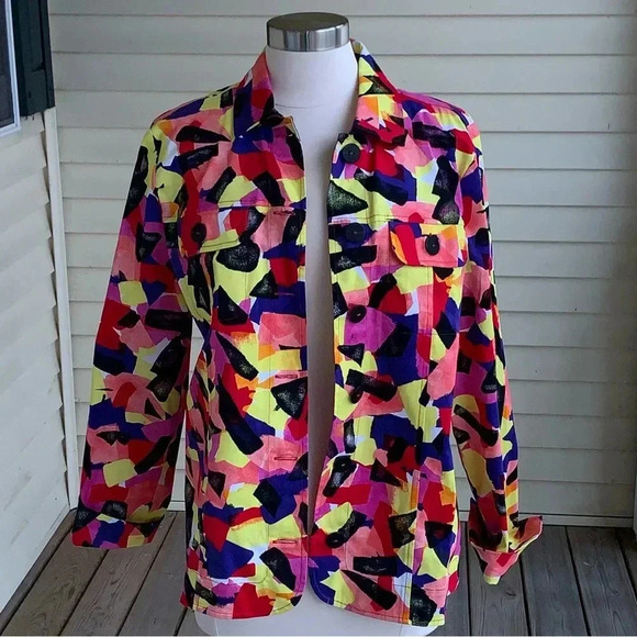 Drapers & Damons “Jelly Bean Jean Jacket” NWOT Size Large Colorful Art to wear - Picture 2 of 9